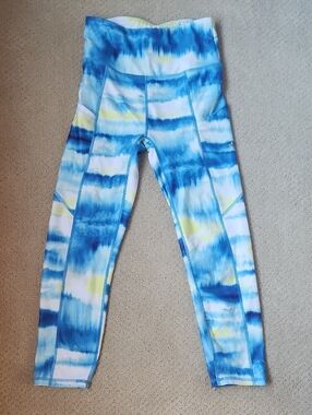 Nine West Blue and White Tie-Dye Leggings with Yellow Accents